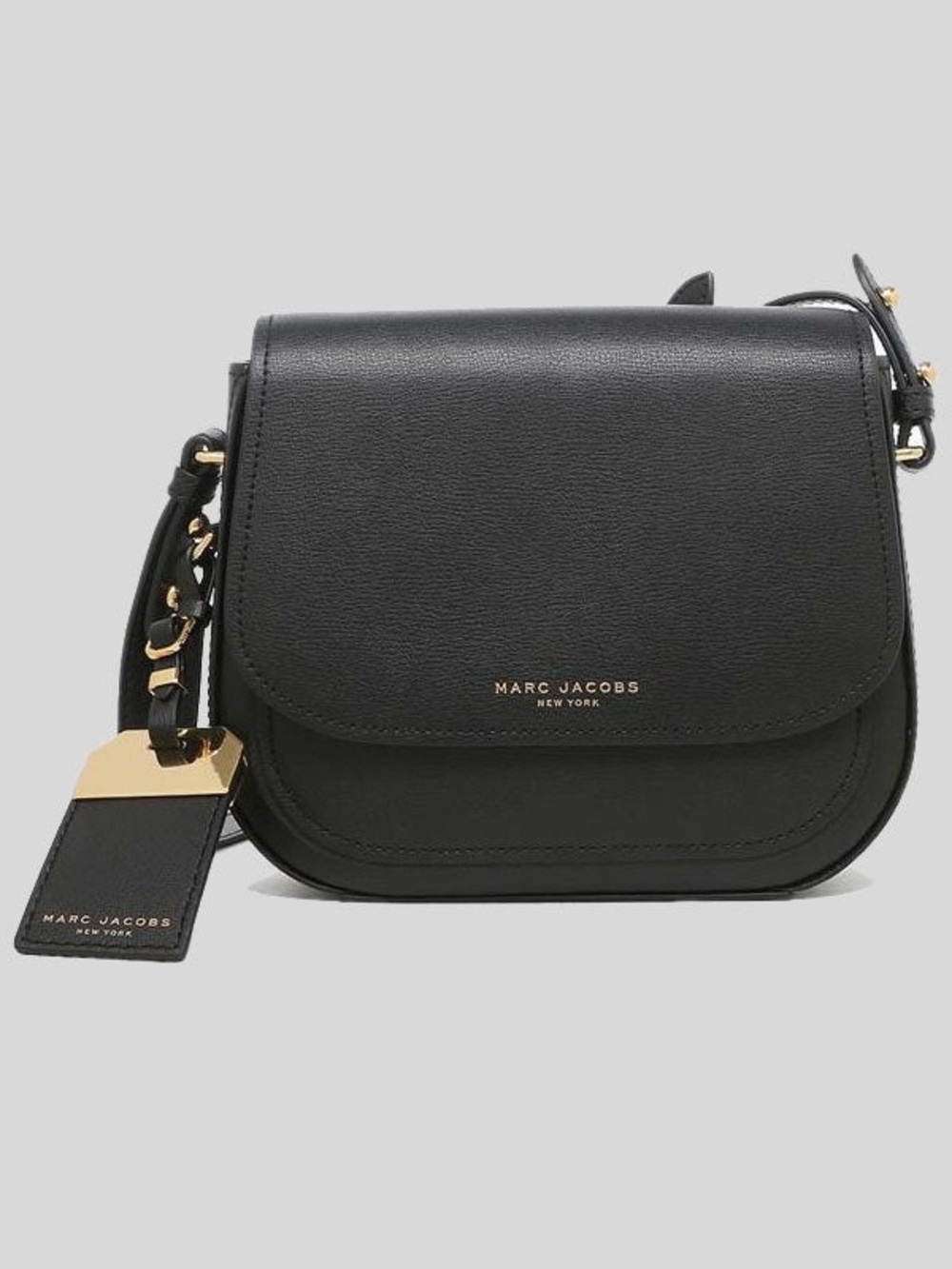 Marc Jacobs Black Leather Saddle Crossbody with Gold Accents